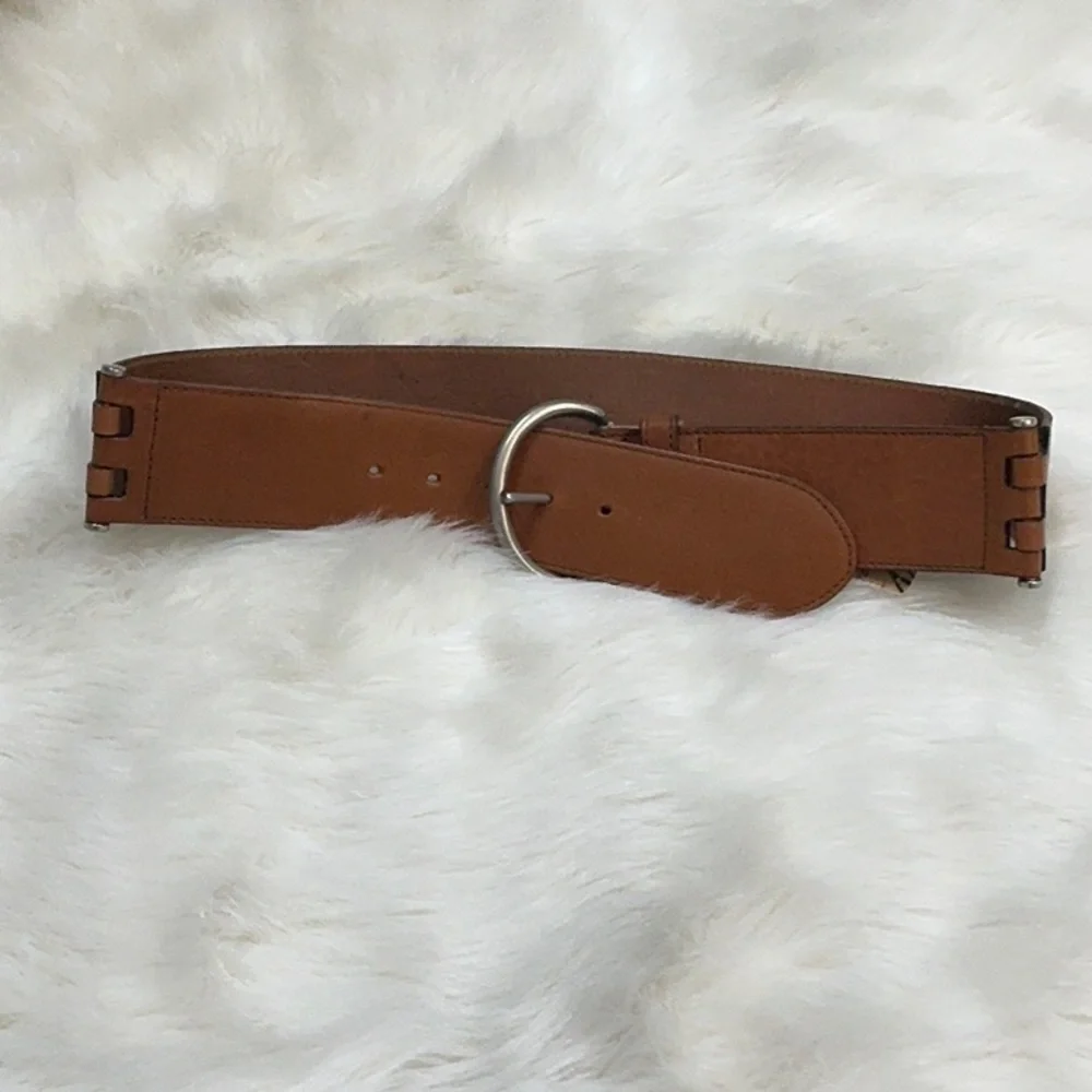 Theory leather belt‎ RARE Italian leather luxury Belt brass handmade Italy S M